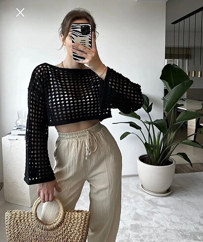 m Beden AJURLU TRİKO CROP BLUZ