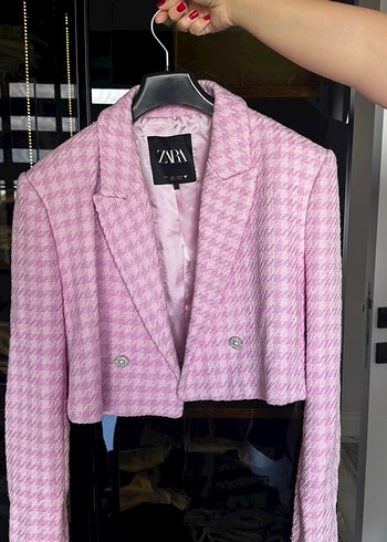 Zara Dugmeli Pembe Midi Kadin Blazer
