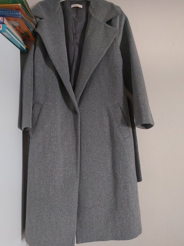 Gri Düz Kesim Uzun Kaban - Görsel 2