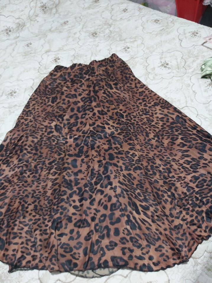 Kahverengi Leopar Desenli Uzun Bohem Etek - Görsel 2