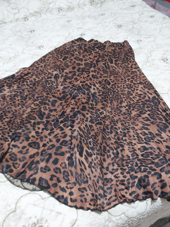 Kahverengi Leopar Desenli Uzun Bohem Etek - Görsel 4