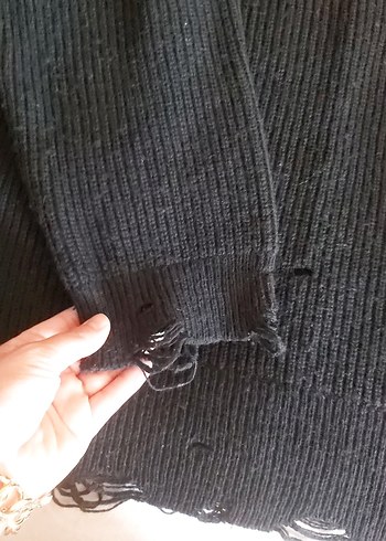 Siyah Örgü Salaş Kadın Kazak - Görsel 3