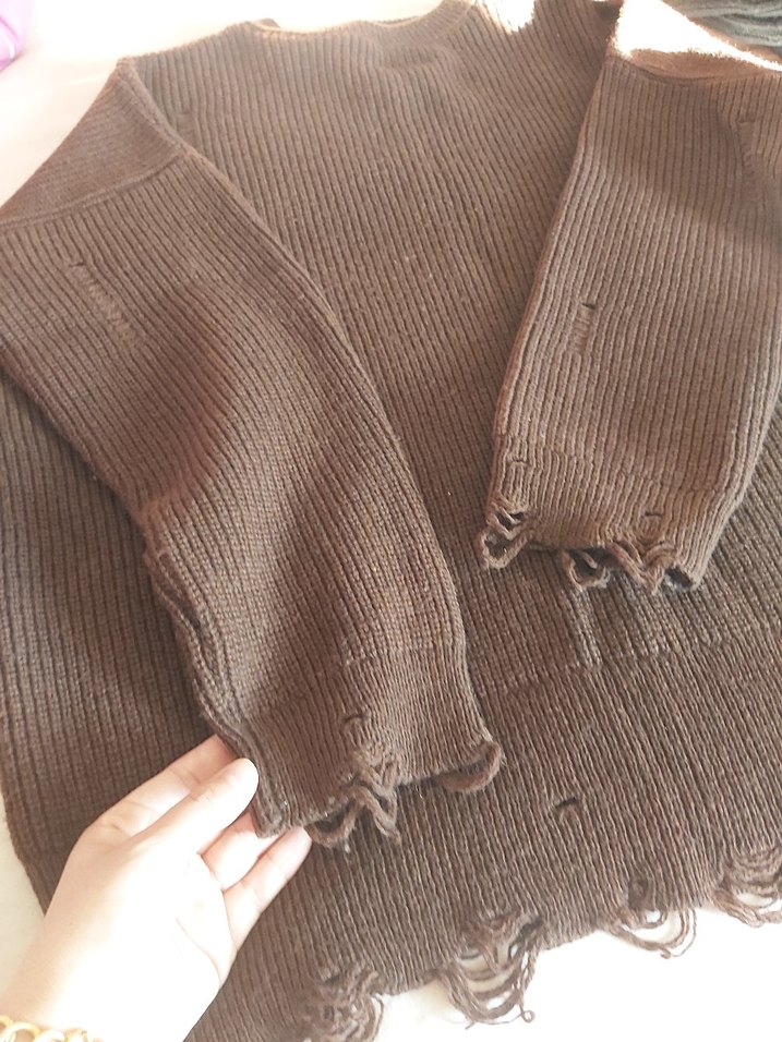 Kahverengi Örgü Kadın Kazak - Görsel 2