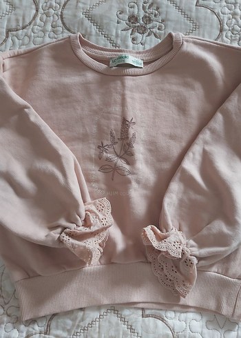 Kızlar için Dantel Detaylı Pembe Sweatshirt - Görsel 2
