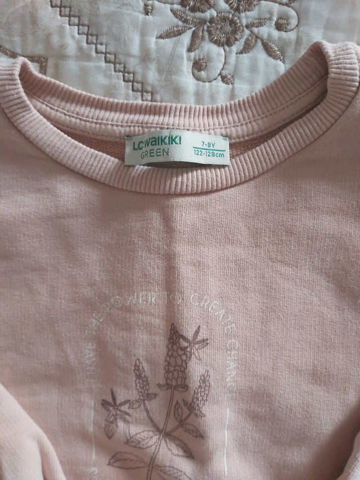 Kızlar için Dantel Detaylı Pembe Sweatshirt - Görsel 3