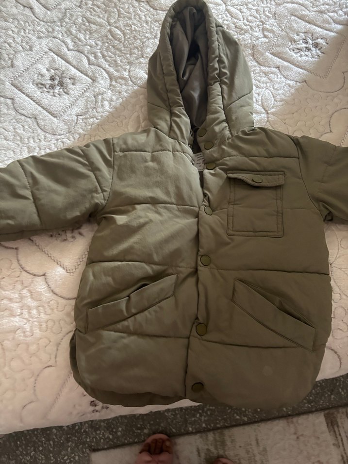 Kapüşonlu Erkek Çocuk haki Mont - Görsel 2