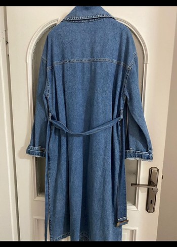 Kadın Mavi Düğmeli Denim trençkot - Görsel 2