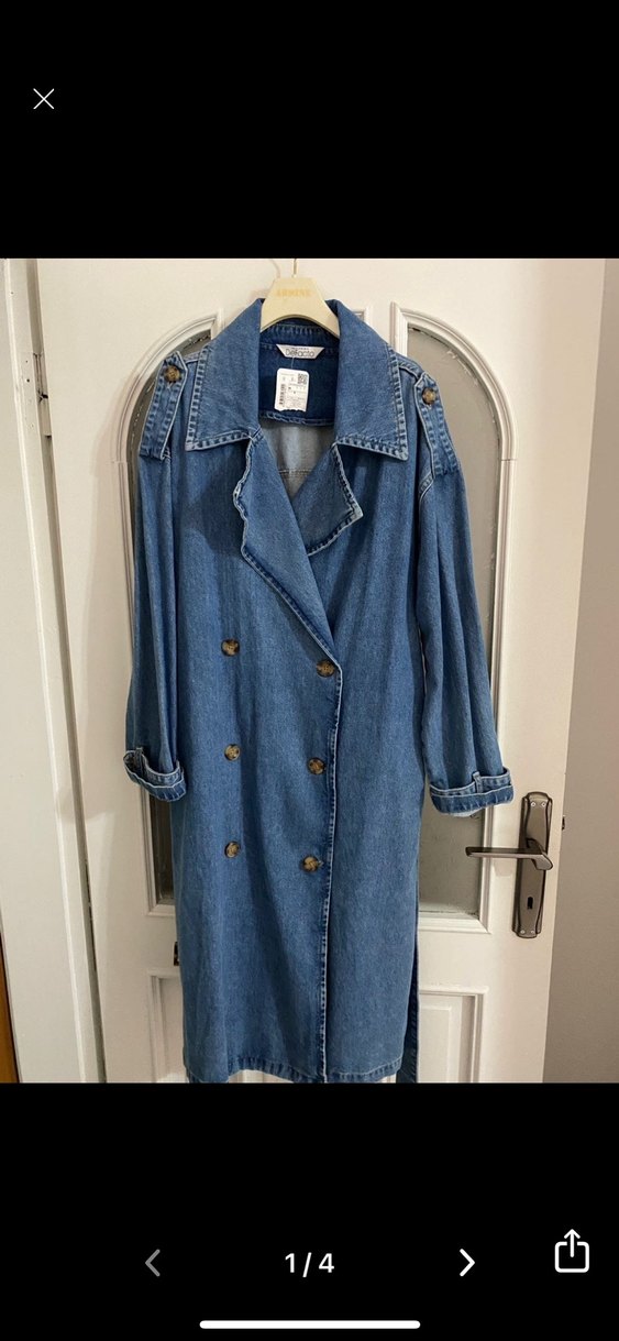 Kadın Mavi Düğmeli Denim trençkot - Görsel 3
