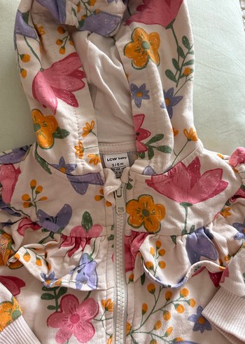 Çiçek Desenli Kız Sweatshirt Kapüşonlu Fermuarlı - Görsel 2