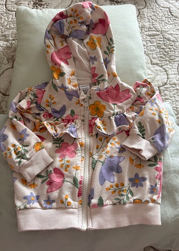 Çiçek Desenli Kız Sweatshirt Kapüşonlu Fermuarlı - Görsel 3