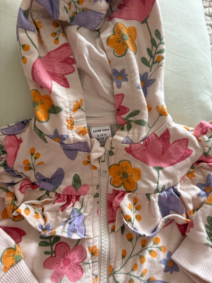 Çiçek Desenli Kız Sweatshirt Kapüşonlu Fermuarlı - Görsel 2