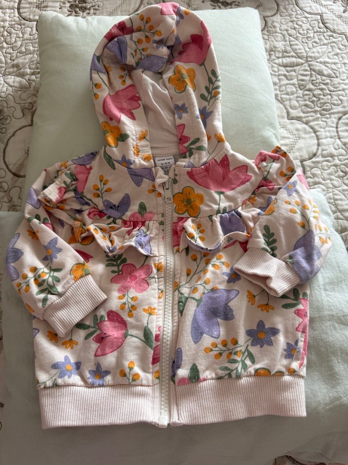 Çiçek Desenli Kız Sweatshirt Kapüşonlu Fermuarlı - Görsel 3