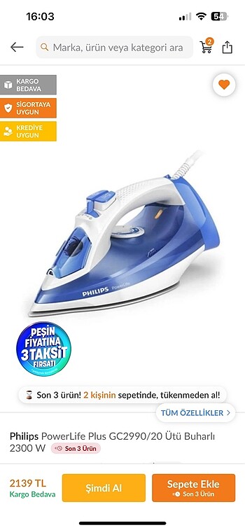 Philips PHİLİSP POWER LİFE PLUS Gc2990/20 2300W