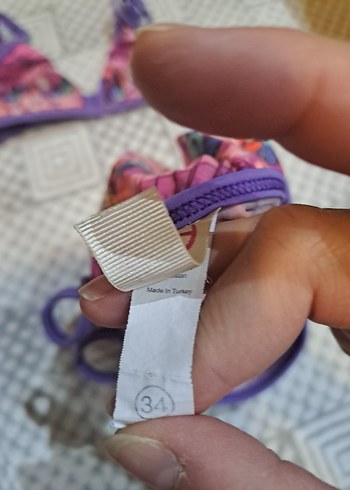 İnce Askılı Mor Batik Desenli Bikini - Görsel 2