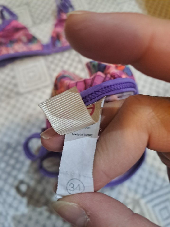 İnce Askılı Mor Batik Desenli Bikini - Görsel 2