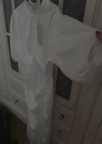 40 Beden beyaz Renk Beyaz Drapeli Midi Elbise