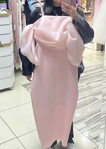 Uzun Pudra Pembesi Drapeli Straplez Kalem Elbise - Görsel 4