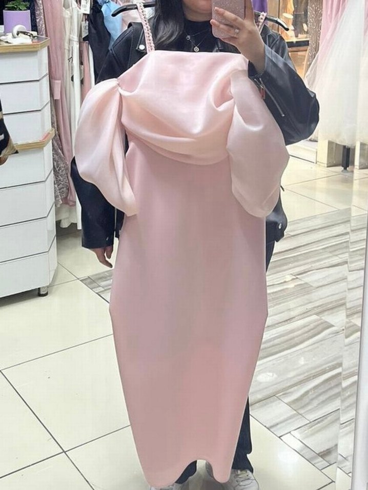 Uzun Pudra Pembesi Drapeli Straplez Kalem Elbise - Görsel 4