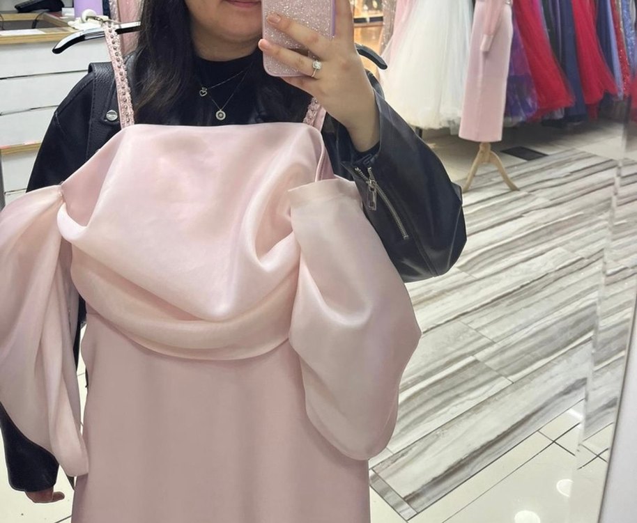 Uzun Pudra Pembesi Drapeli Straplez Kalem Elbise - Görsel 5