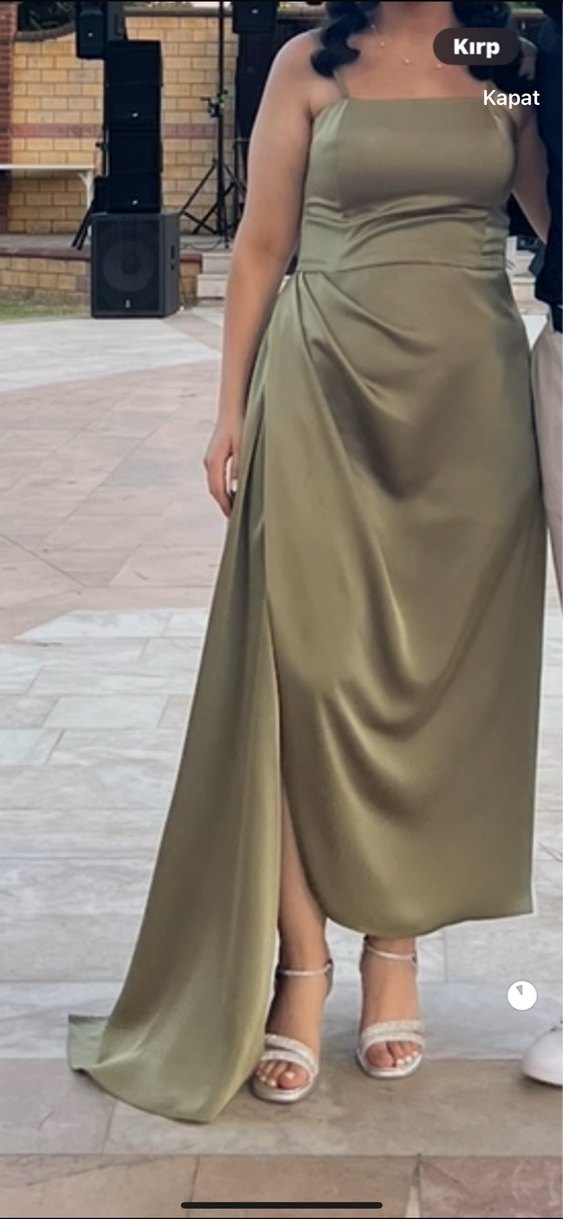 Askılı Drapeli Uzun Kadın Elbise - Haki - Görsel 2