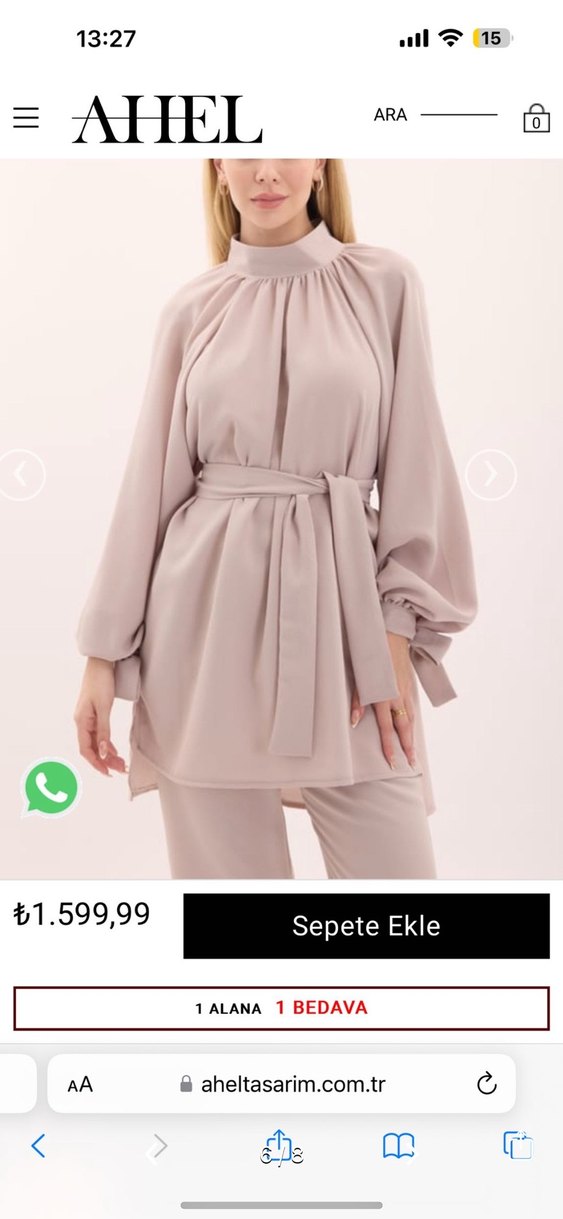 Bej Uzun Kollu Kadın Kemerli Takım - Görsel 4