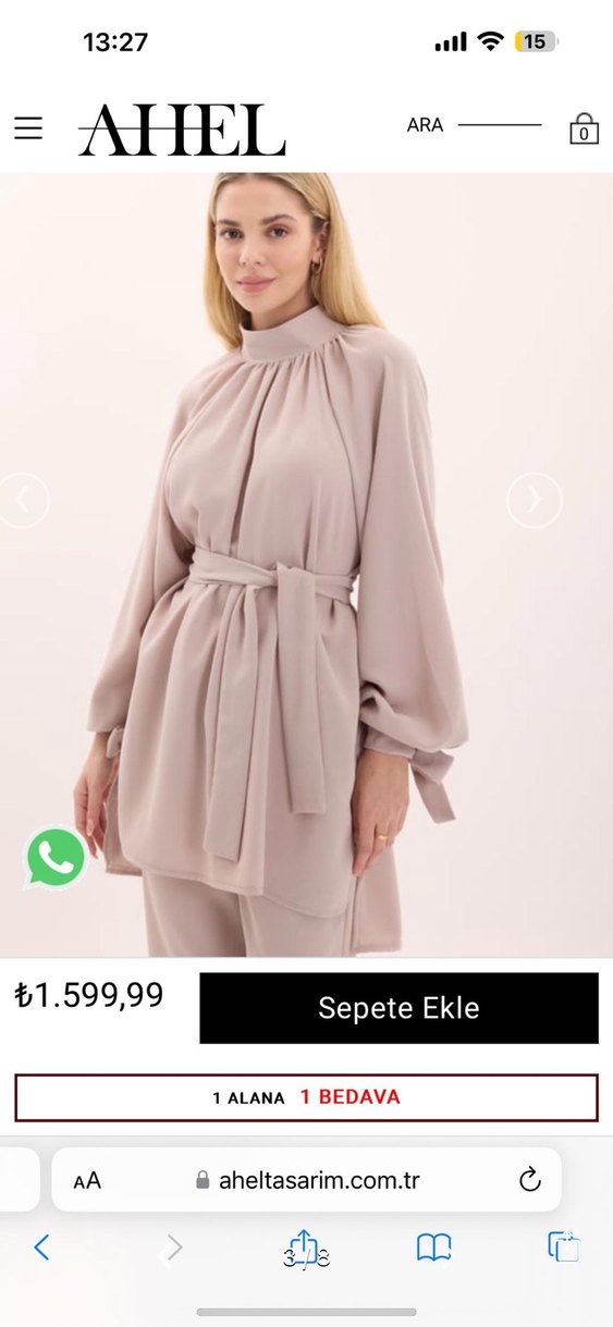 Bej Uzun Kollu Kadın Kemerli Takım - Görsel 5