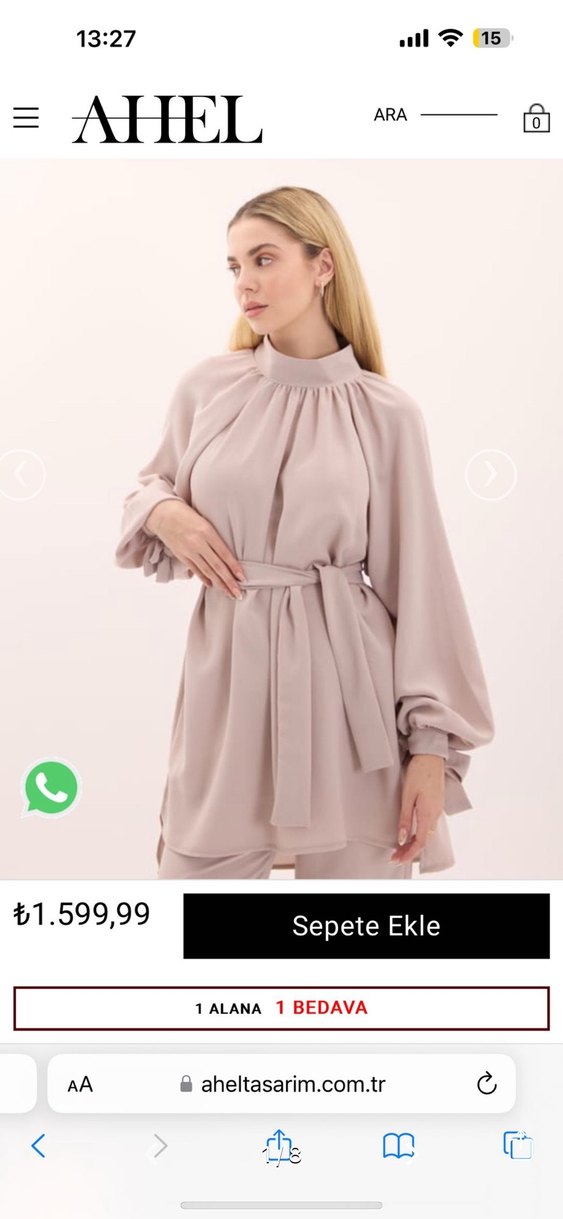 Bej Uzun Kollu Kadın Kemerli Takım - Görsel 3