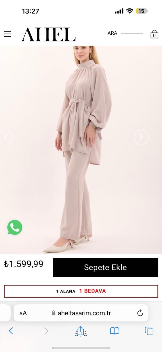 Bej Uzun Kollu Kadın Kemerli Takım - Görsel 2