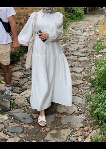Pamuklu, Uzun, Salaş, Beyaz Elbise - Görsel 3