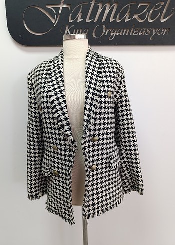 Diğer Düğmeli, Kazayağı Desenli Kadın Blazer