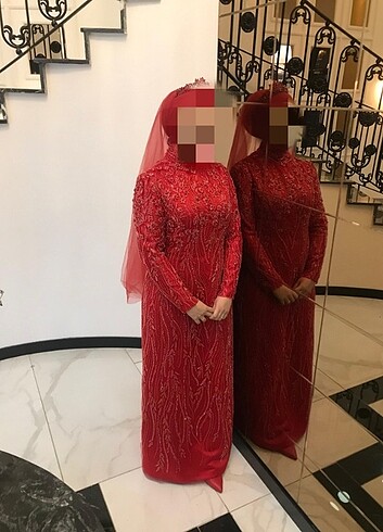Kırmızı Tesettür Kına Elbisesi / Abiye