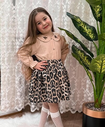 Leopar Etekli Dokuma Takım