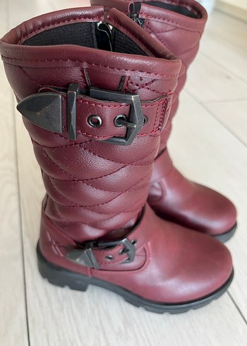 Bordo Deri Tokalı Kız Çocuk Biker Çizme - Görsel 4