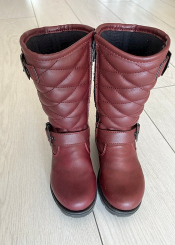 Bordo Deri Tokalı Kız Çocuk Biker Çizme - Görsel 2