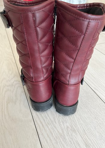 Bordo Deri Tokalı Kız Çocuk Biker Çizme - Görsel 5