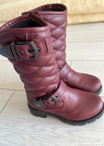 Bordo Deri Tokalı Kız Çocuk Biker Çizme - Görsel 3