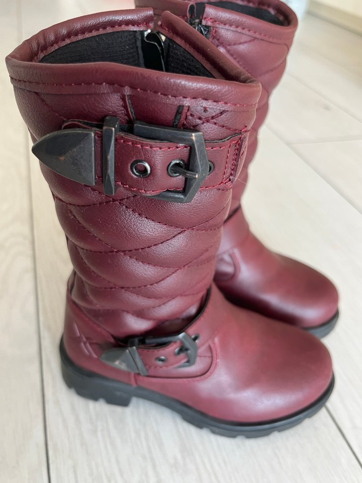 Bordo Deri Tokalı Kız Çocuk Biker Çizme - Görsel 4