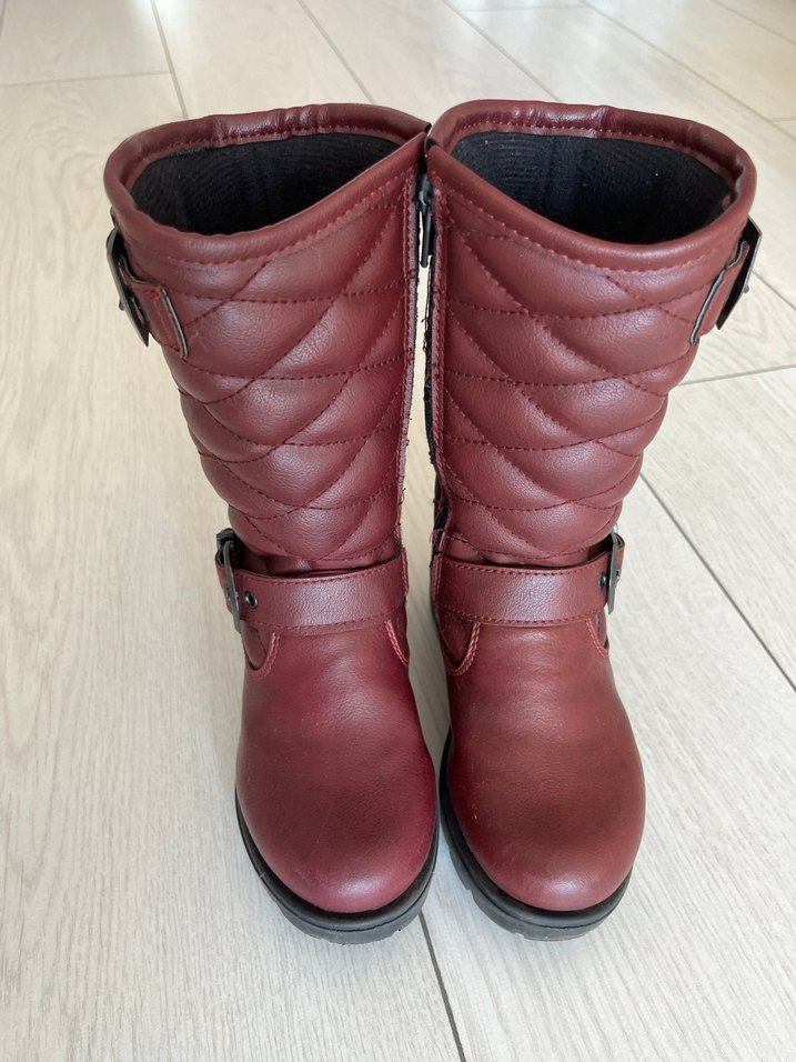 Bordo Deri Tokalı Kız Çocuk Biker Çizme - Görsel 2