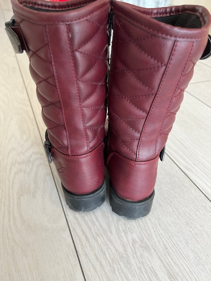 Bordo Deri Tokalı Kız Çocuk Biker Çizme - Görsel 5