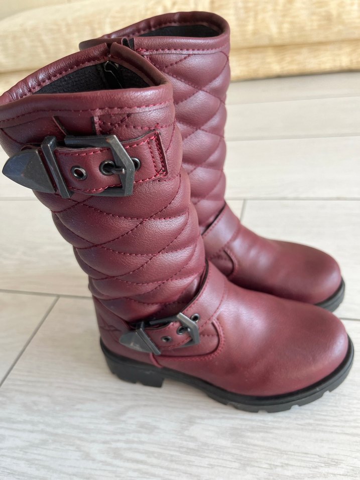 Bordo Deri Tokalı Kız Çocuk Biker Çizme - Görsel 3