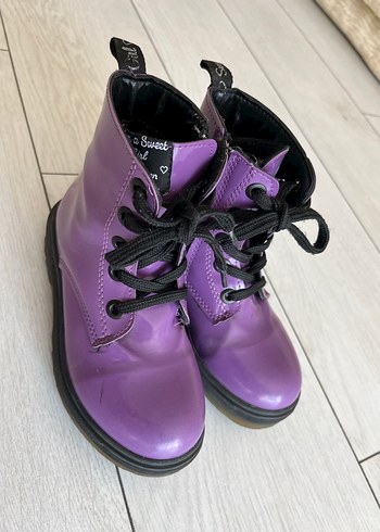 Kız Çocuk Mor Goth Bağcıklı Botlar - Görsel 6