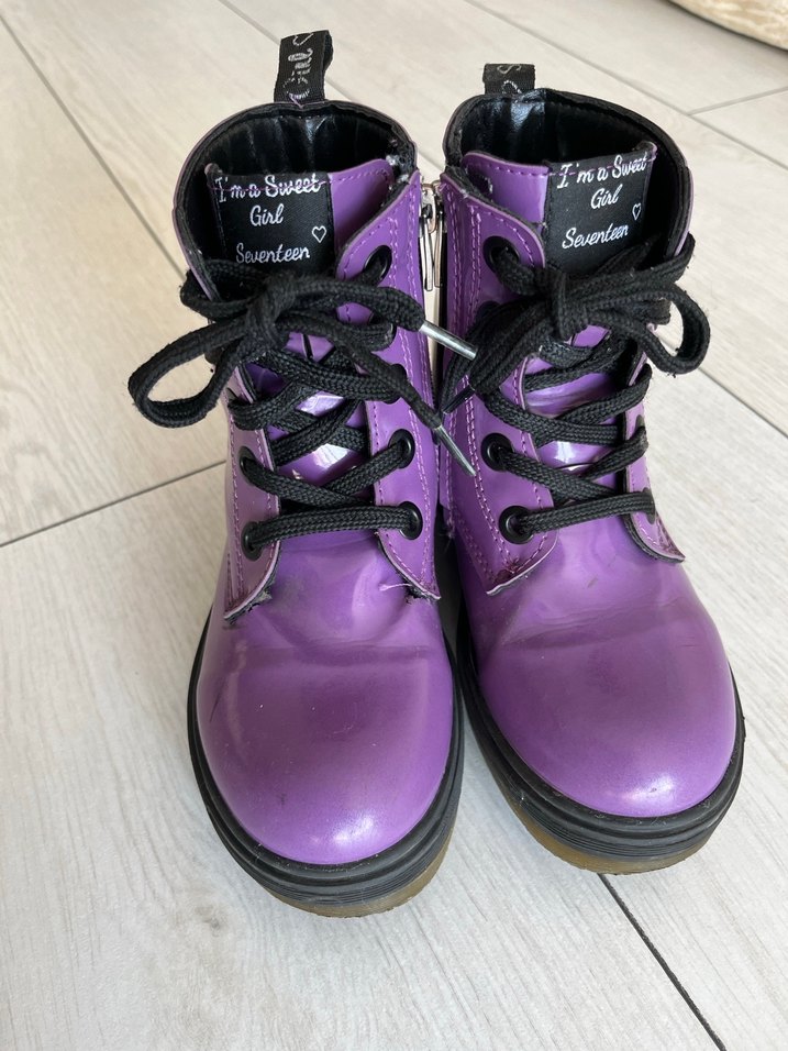 Kız Çocuk Mor Goth Bağcıklı Botlar - Görsel 2