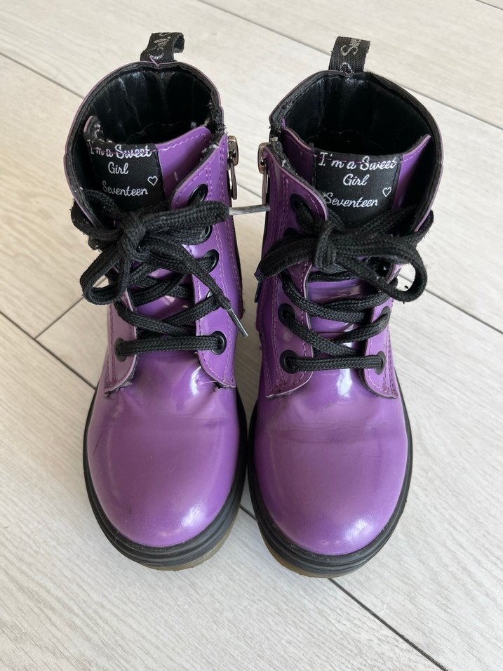 Kız Çocuk Mor Goth Bağcıklı Botlar - Görsel 5
