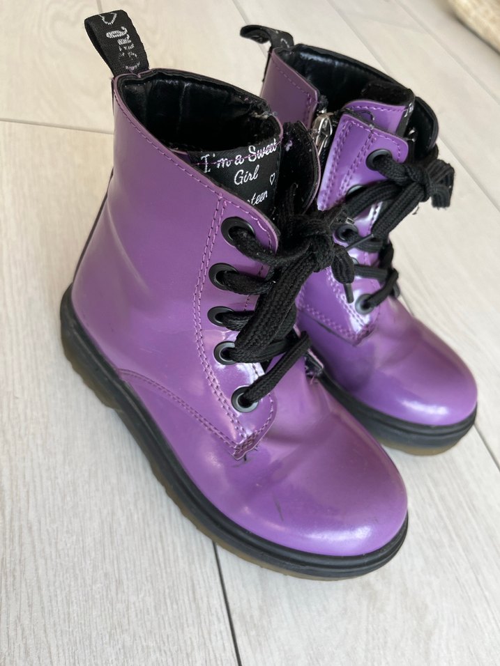 Kız Çocuk Mor Goth Bağcıklı Botlar - Görsel 3