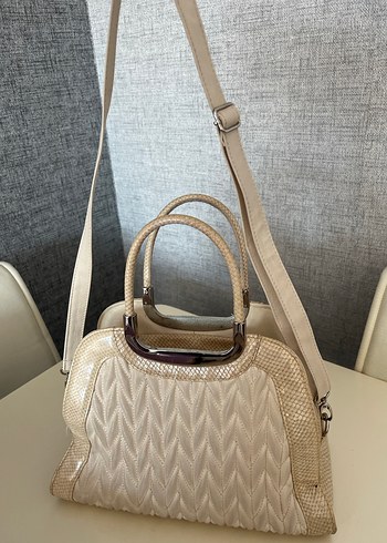 Bej Pliseli Modern Klasik Kadın Çanta - Görsel 4