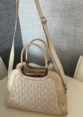 Bej Pliseli Modern Klasik Kadın Çanta - Görsel 3