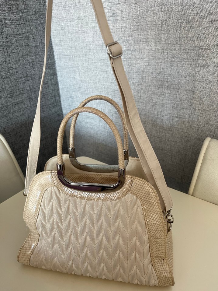 Bej Pliseli Modern Klasik Kadın Çanta - Görsel 3