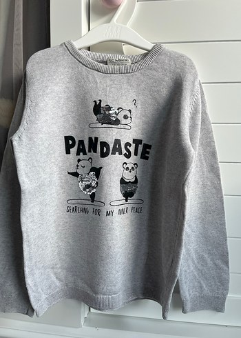 Gri Kız Çocuk Pandaste Baskılı Sweatshirt - Görsel 3