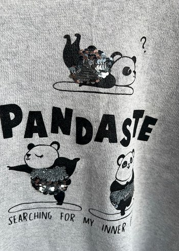 Gri Kız Çocuk Pandaste Baskılı Sweatshirt - Görsel 4