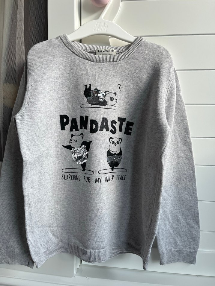 Gri Kız Çocuk Pandaste Baskılı Sweatshirt - Görsel 3